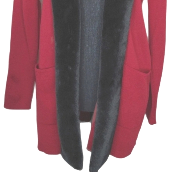 Dialogue Size XS Merino Wool Open Cardigan Removable Faux Fur - Picture 3 of 12